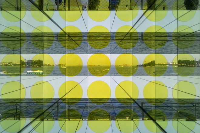 Olafur Eliasson - Sunset kaleidoscope, 2005 Wood, steel, mirrors, motor, colour-effect filter glass